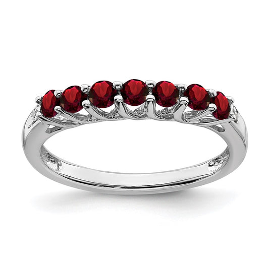 Sterling Silver Rhodium plated Garnet and Diamond Ring, Size 8