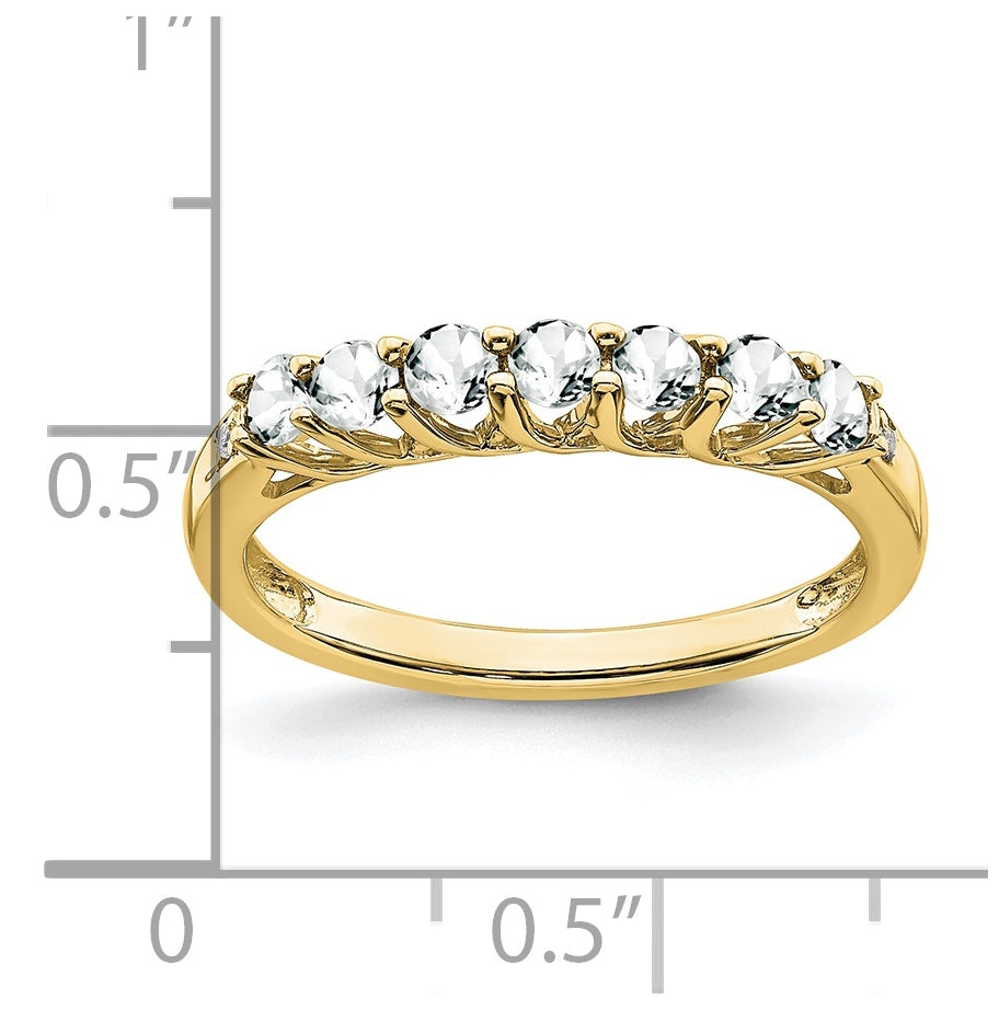 10K Yellow Gold White Topaz and Diamond 7-stone Ring, Size 6