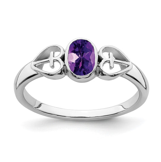 Sterling Silver Rhodium plated Amethyst Ring, Size 6
