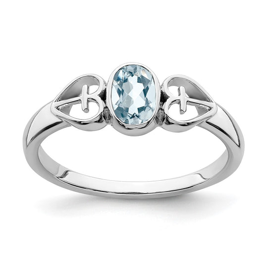 Sterling Silver Rhodium plated Aquamarine Ring, Size 7