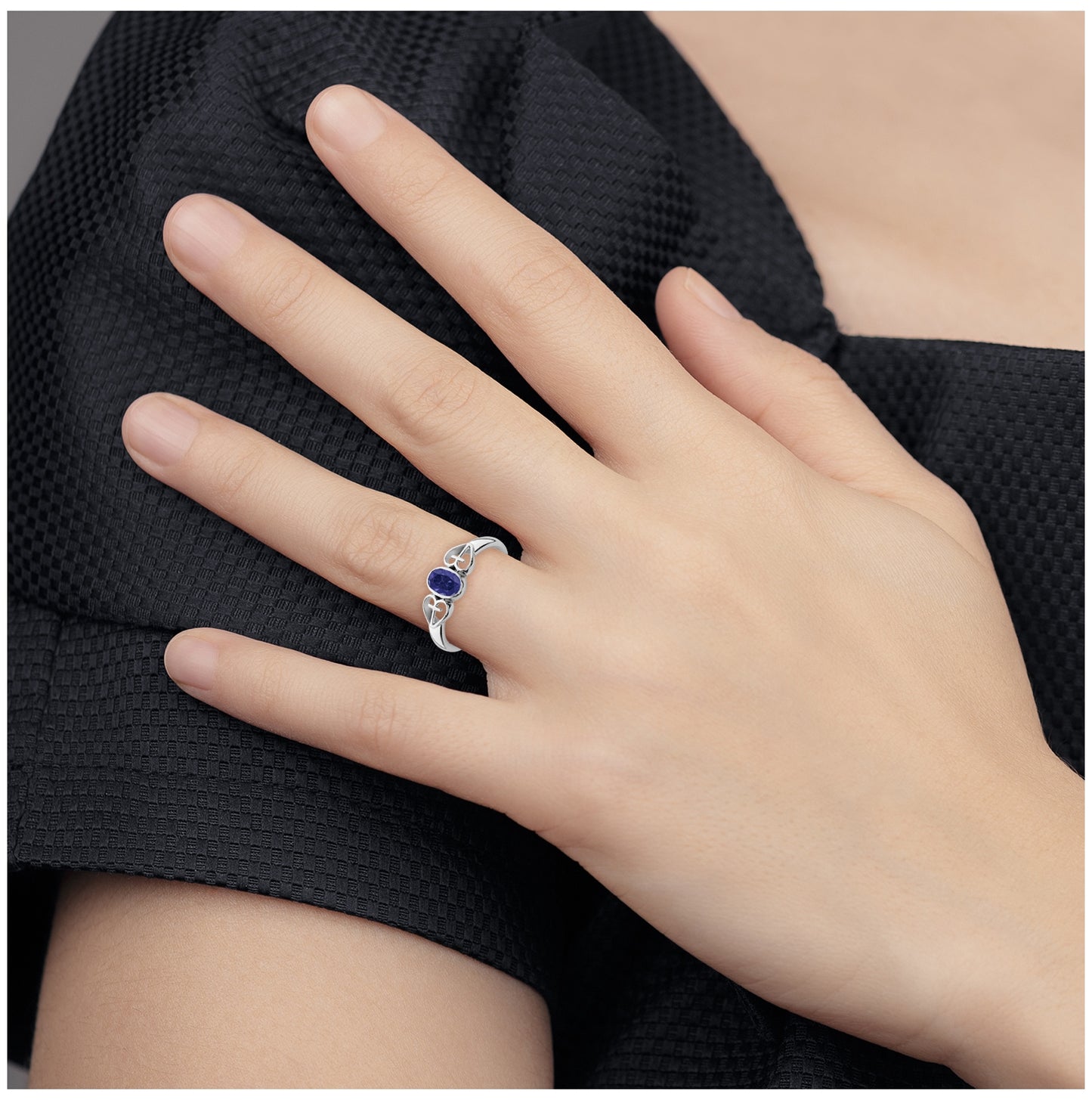 Sterling Silver Rhodium plated Created Sapphire Ring, Size 6