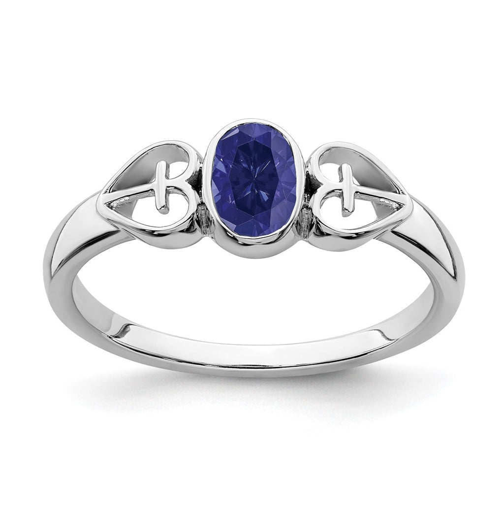 Sterling Silver Rhodium plated Created Sapphire Ring, Size 6