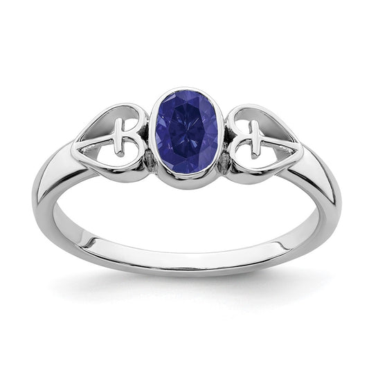 Sterling Silver Rhodium plated Created Sapphire Ring, Size 7