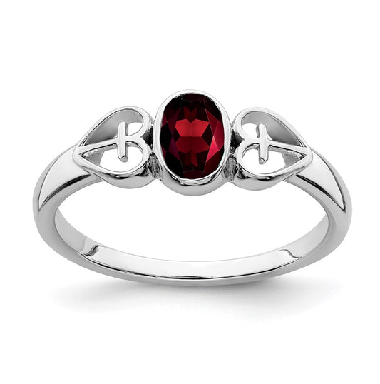 Sterling Silver Rhodium plated Garnet Ring, Size 8