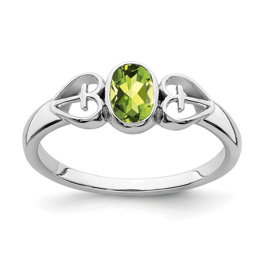 Sterling Silver Rhodium plated Peridot Ring, Size 7