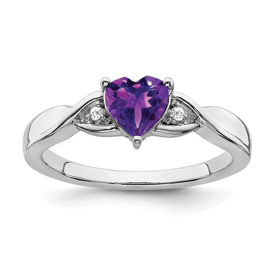 Sterling Silver Rhodium-Plated Amethyst and Diamond Ring, Size 7