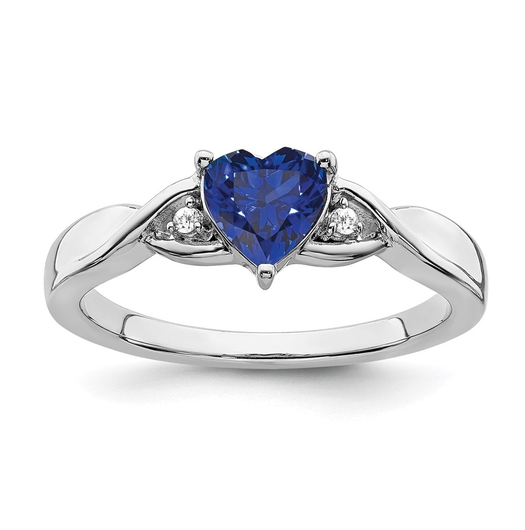 Sterling Silver Rhodium-Plated Cr Sapphire & Diamond Ring, Size 6