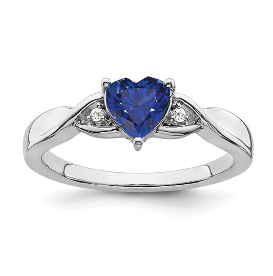 Sterling Silver Rhodium-Plated Created Sapphire and Diamond Ring, Size 7