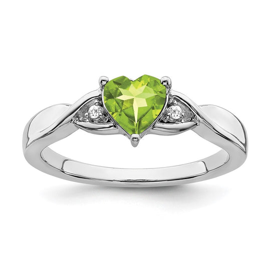 Sterling Silver Rhodium-Plated Peridot and Diamond Ring, Size 8
