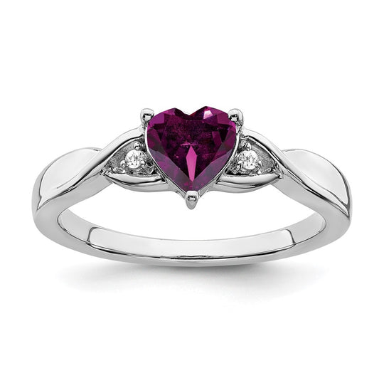 Sterling Silver Rhodium-Plated Rhodolite Garnet and Diamond Ring, Size 8