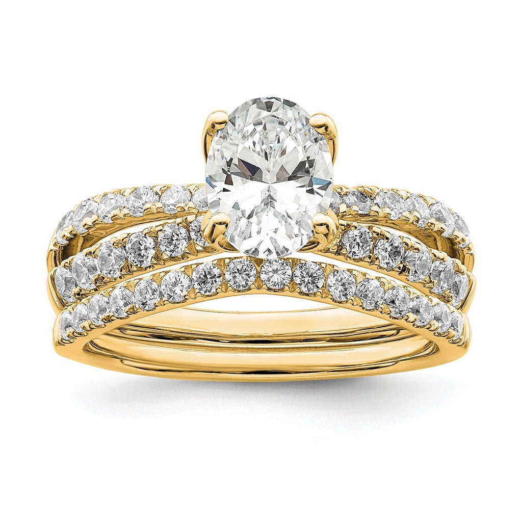 14k Yellow Gold 1 5/8 carat Lab Grown Diamond VS+ F+ Oval Complete Engagement Ring