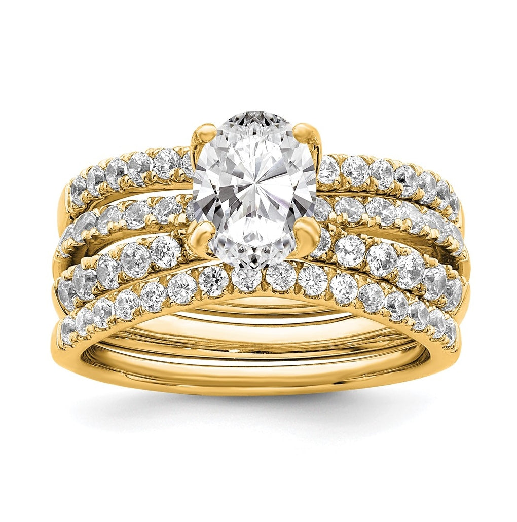 14k Yellow Gold 1 5/8 carat Lab Grown Diamond VS+ F+ Oval Complete Engagement Ring