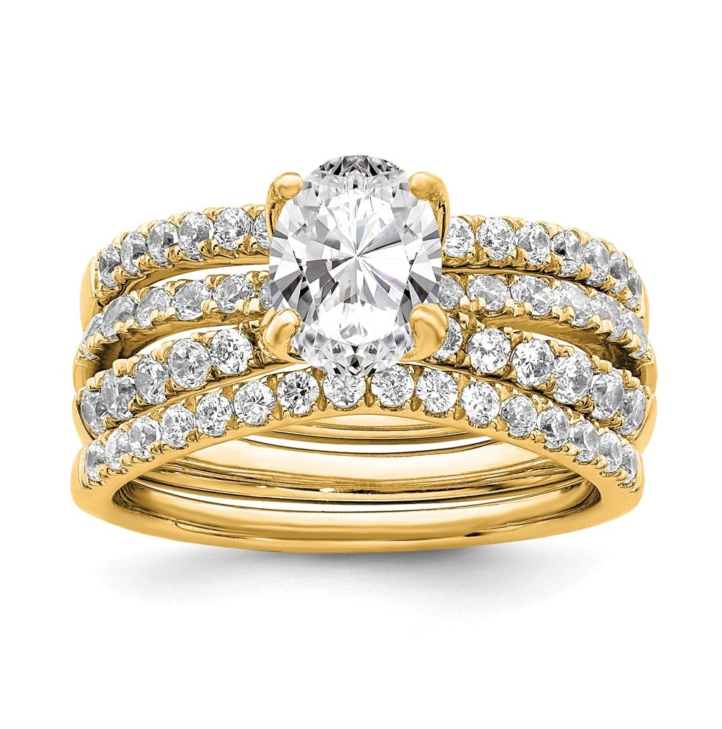 14k Yellow Gold 1 5/8 carat Certified Lab Grown Diamond VS+ F+ Oval Complete Engagement Ring
