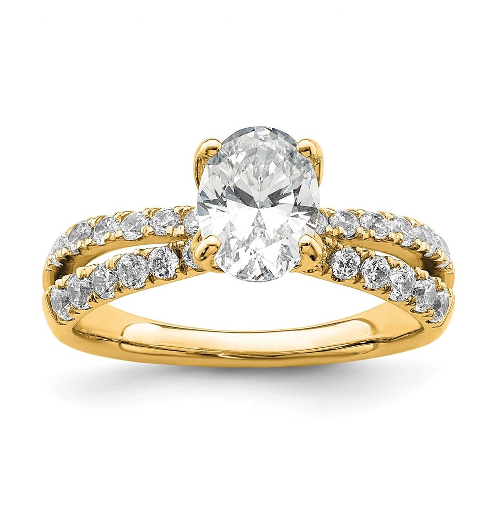 14k Yellow Gold 1 5/8 carat Certified Lab Grown Diamond VS+ F+ Oval Complete Engagement Ring