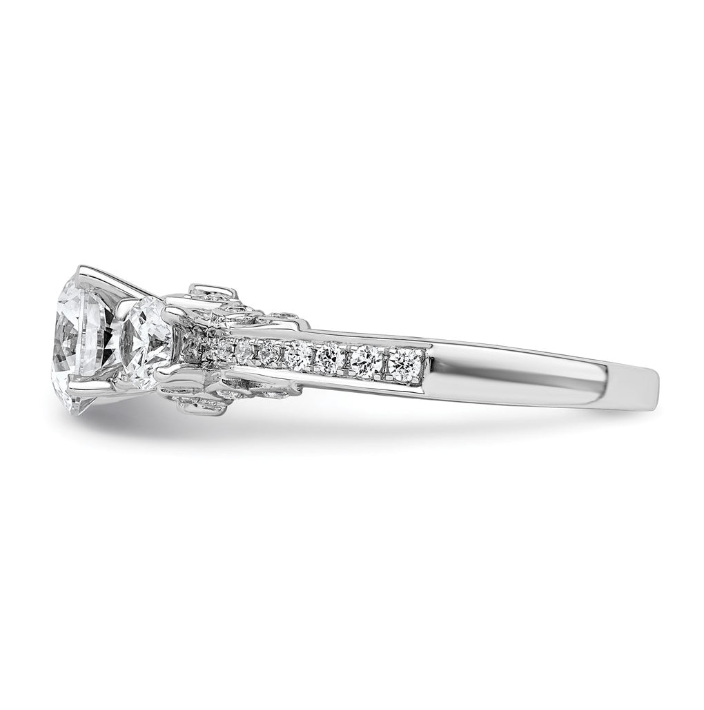 14k White Gold 1 3/4 carat Lab Grown Diamond VS+ F+ Round Complete Three Stone Engagement Ring