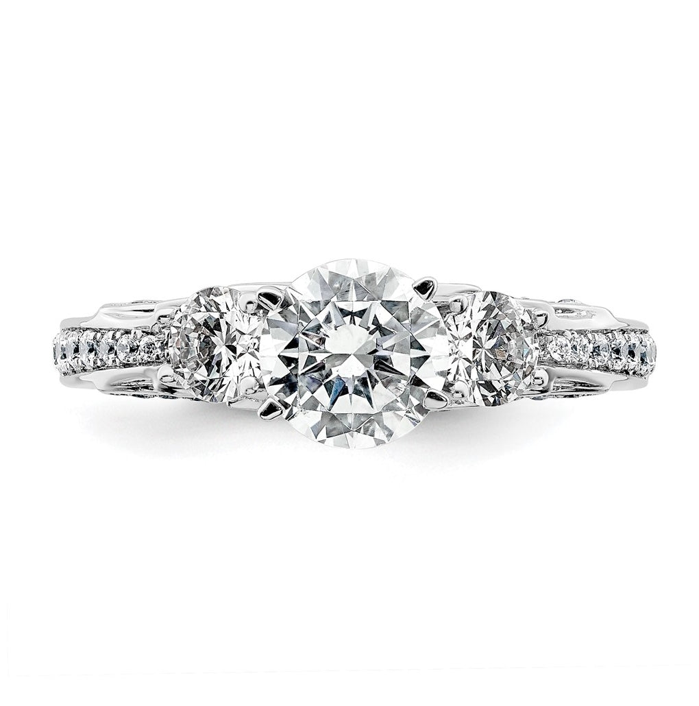 14k White Gold 1 3/4 carat Lab Grown Diamond VS+ F+ Round Complete Three Stone Engagement Ring