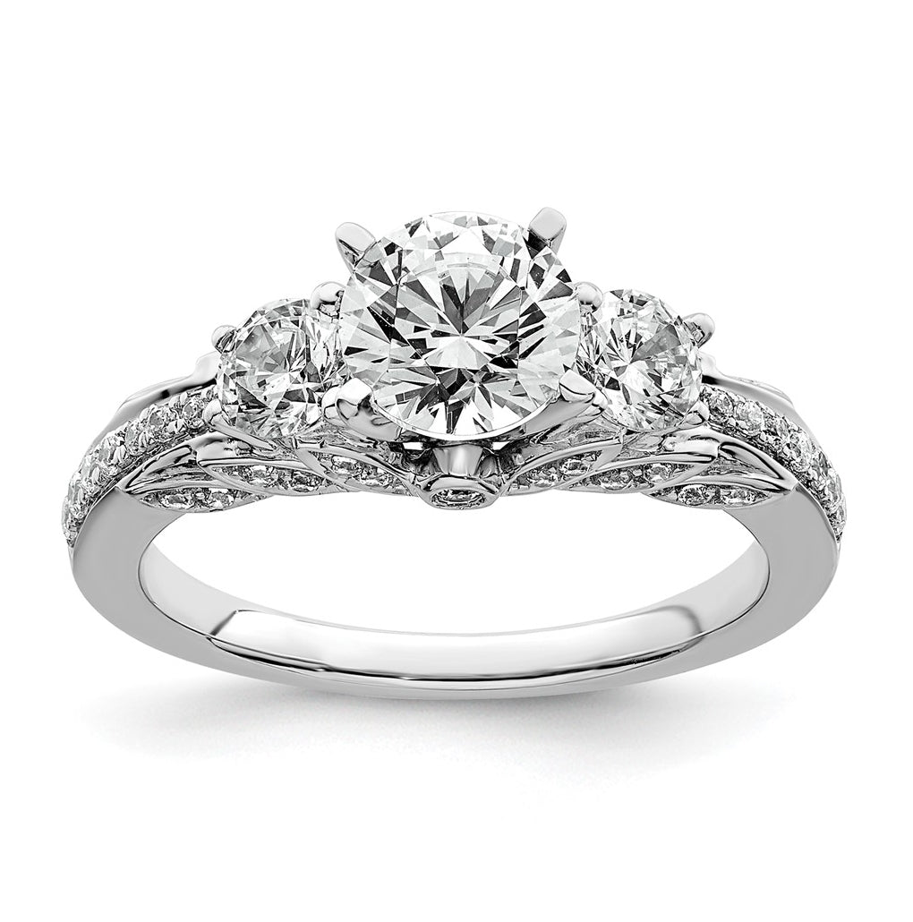 14k White Gold 1 3/4 carat Lab Grown Diamond VS+ F+ Round Complete Three Stone Engagement Ring