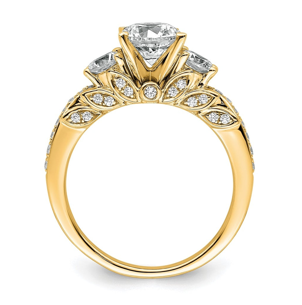 14k Yellow Gold 1 3/4 carat Certified Lab Grown Diamond VS/SI+ G+ Round Complete Three Stone Engagement Ring