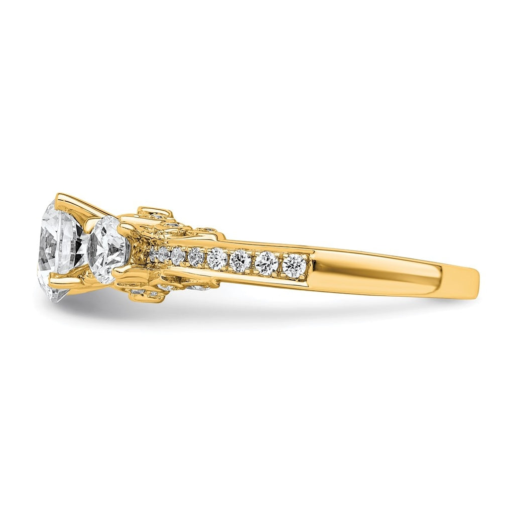 14k Yellow Gold 1 3/4 carat Lab Grown Diamond VS+ F+ Round Complete Three Stone Engagement Ring