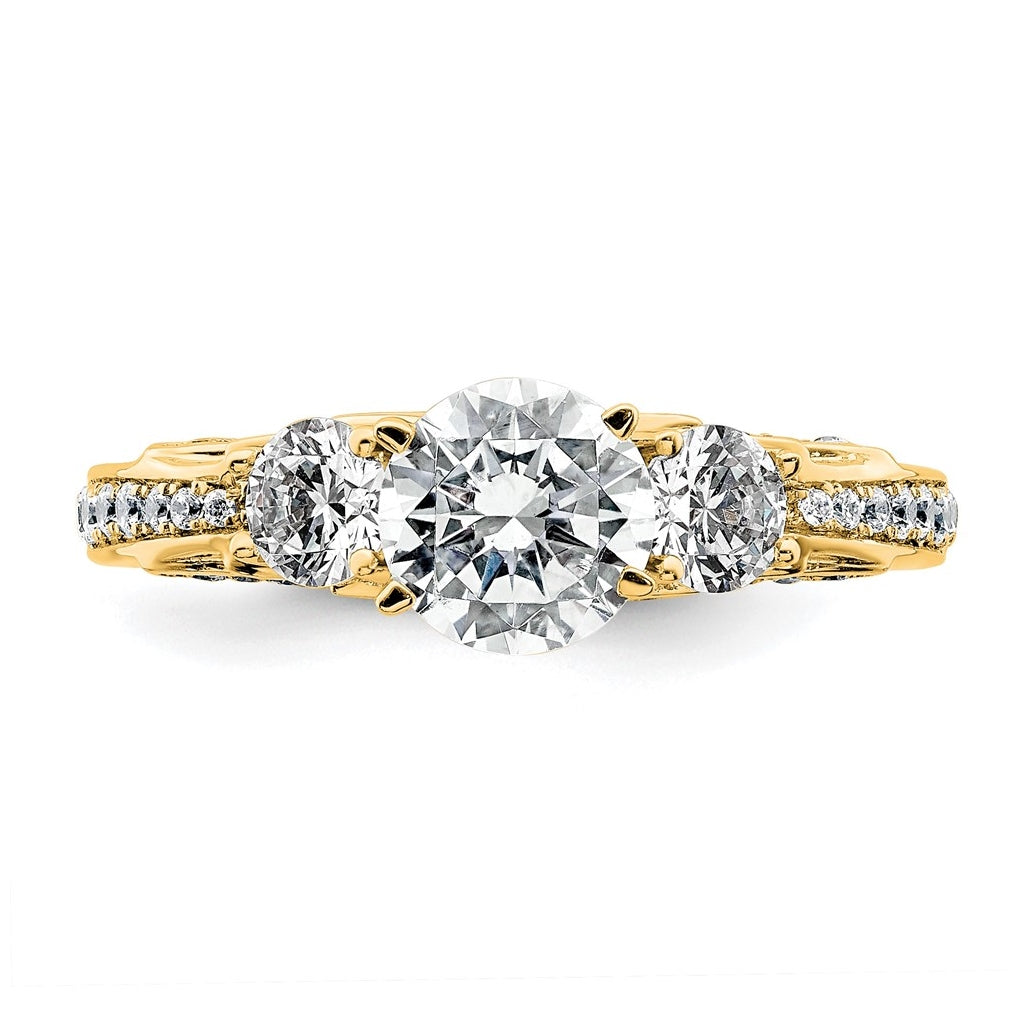14k Yellow Gold 1 3/4 carat Lab Grown Diamond VS/SI+ G+ Round Complete Three Stone Engagement Ring