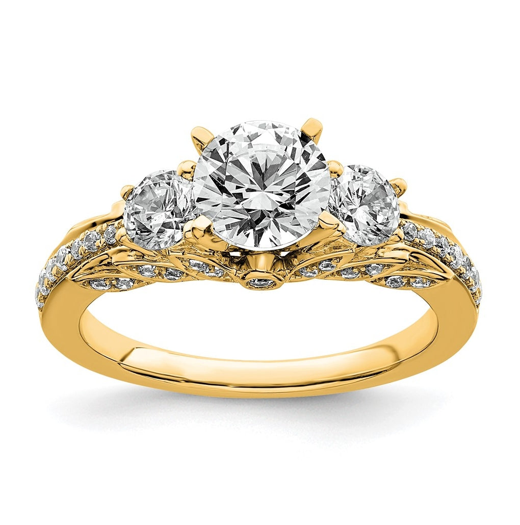 14k Yellow Gold 1 3/4 carat Certified Lab Grown Diamond VS/SI+ G+ Round Complete Three Stone Engagement Ring