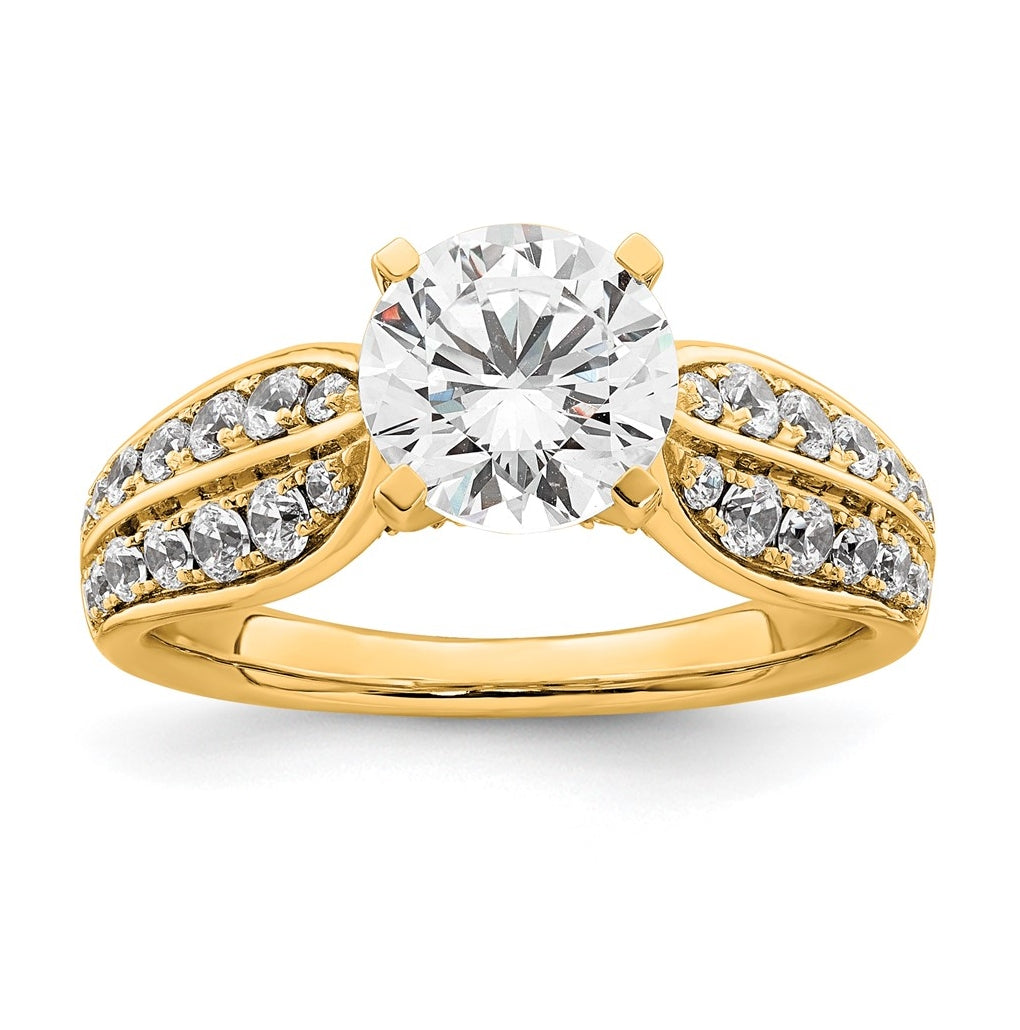 14k Yellow Gold 2 1/8 carat Lab Grown Diamond VS/SI+ G+ Round Complete Engagement Ring