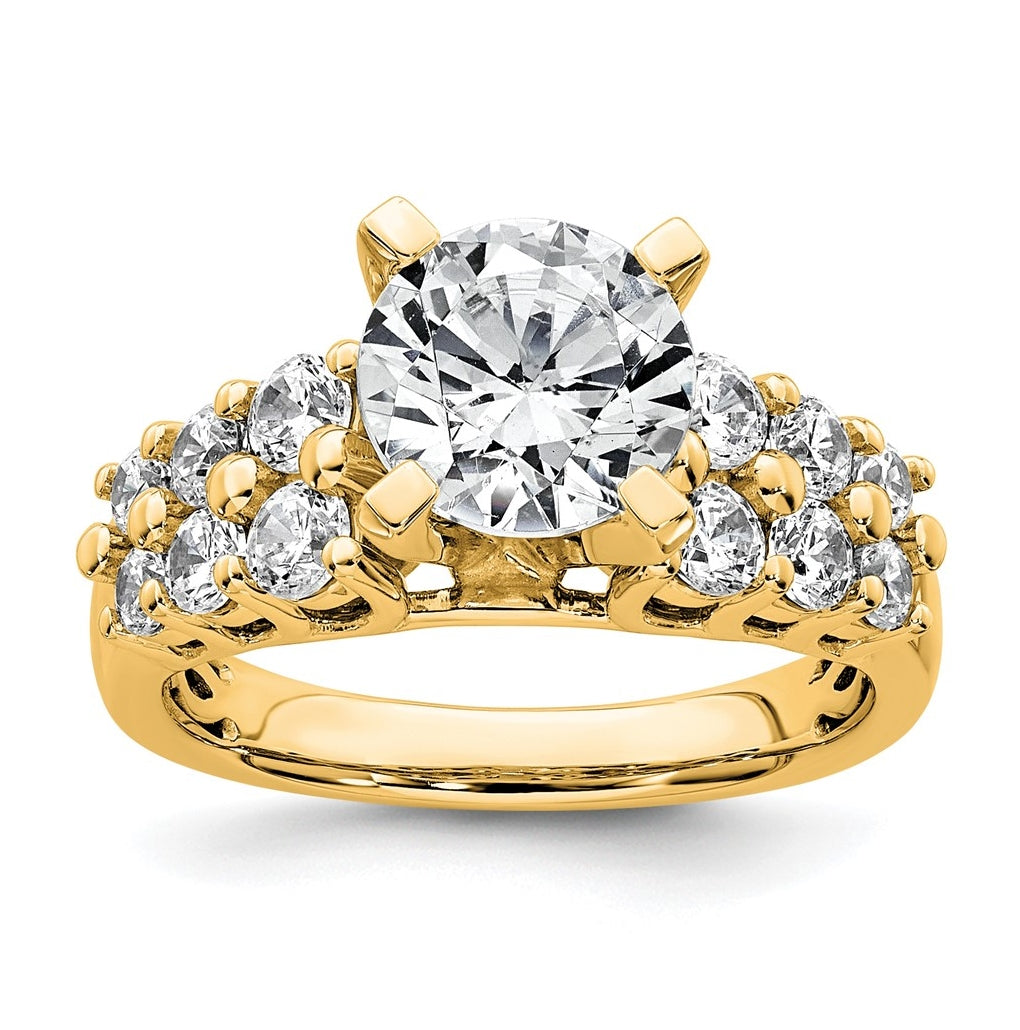 14k Yellow Gold 2 7/8 carat Certified Lab Grown Diamond VS+ F+ Round Complete Engagement Ring