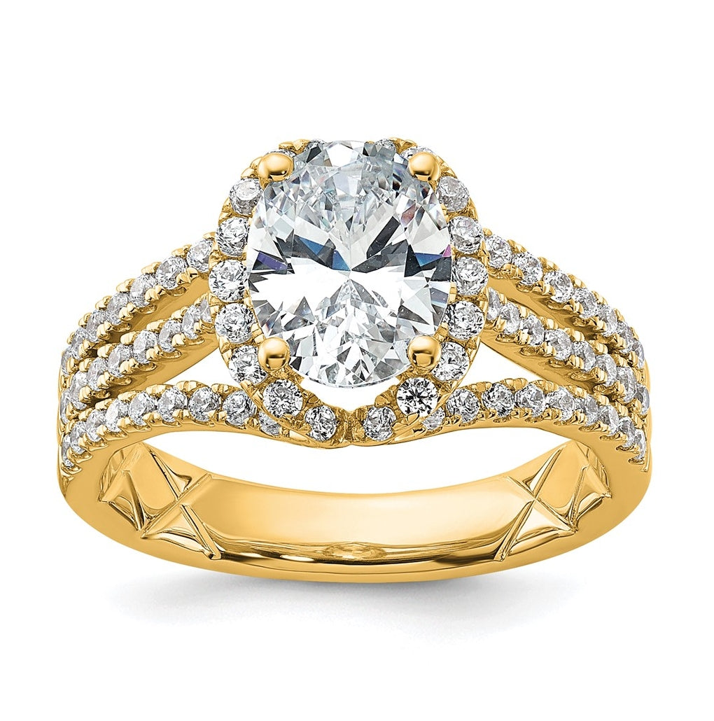 14k Yellow Gold 2 1/8 carat Certified Lab Grown Diamond VS/SI+ G+ Complete Halo Engagement Ring