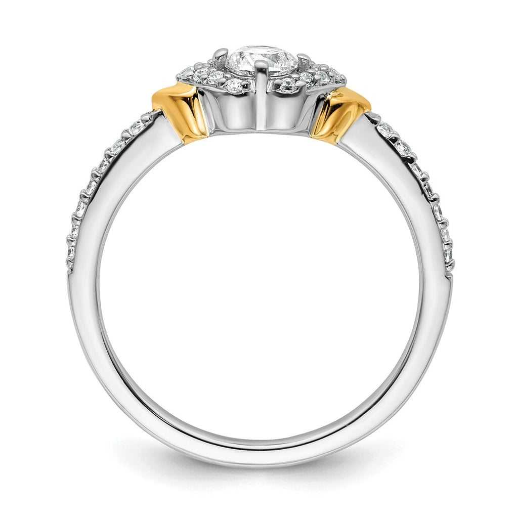 14k Two-tone Complete Diamond Round Center Engagement Ring