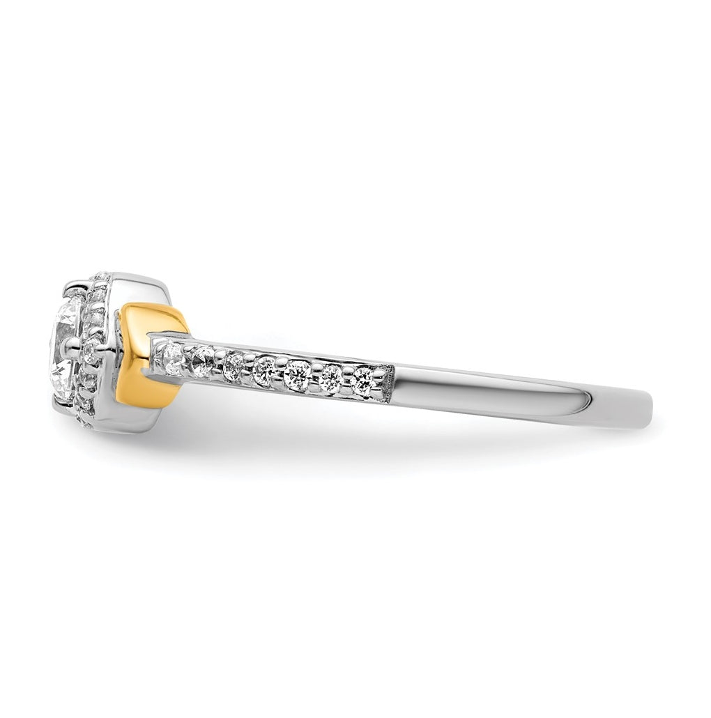 14k Two-tone Complete Diamond Round Center Engagement Ring