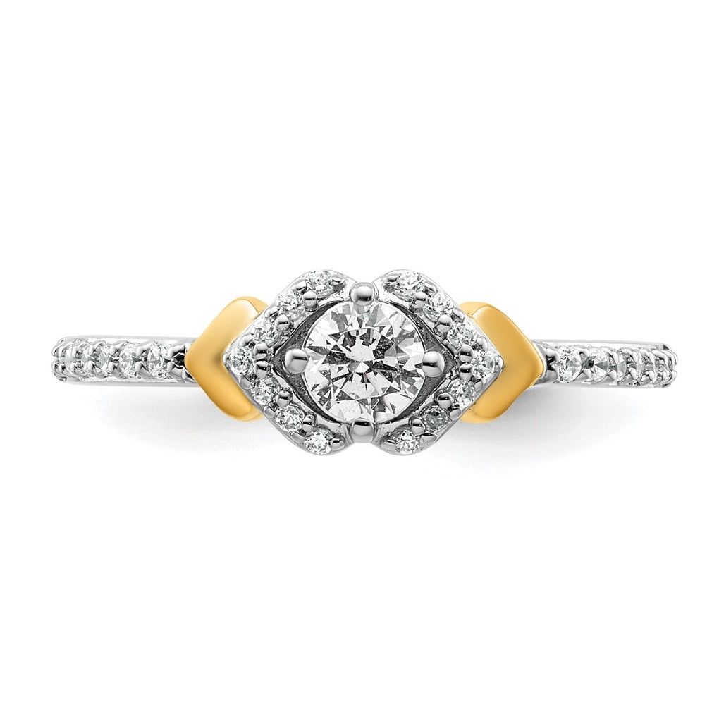 14k Two-tone Complete Diamond Round Center Engagement Ring