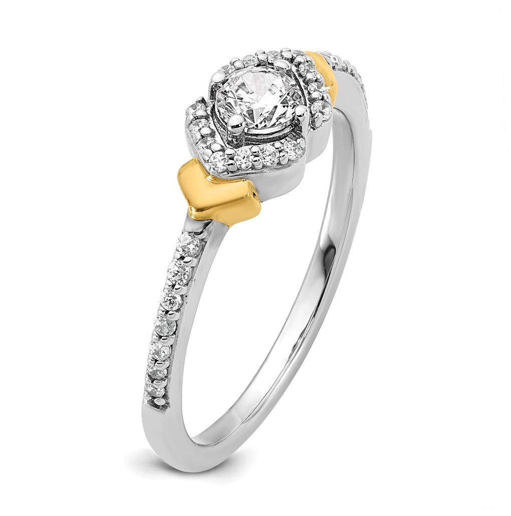 14k Two-tone Complete Diamond Round Center Engagement Ring