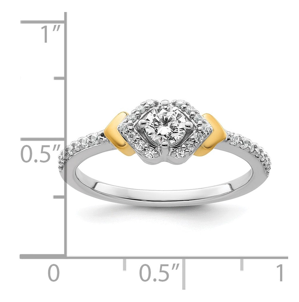 14k Two-tone Complete Diamond Round Center Engagement Ring