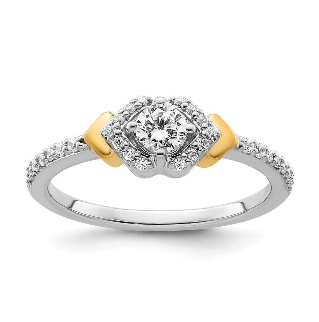 14k Two-tone Complete Diamond Round Center Engagement Ring