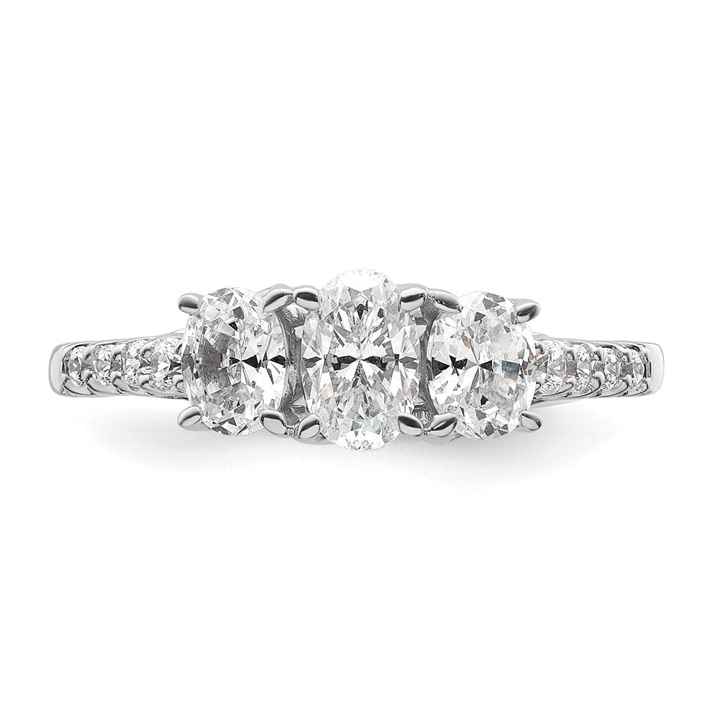 14k White Gold 1 1/8 carat Lab Grown Diamond VS+ F+ Oval Complete Three Stone Engagement Ring