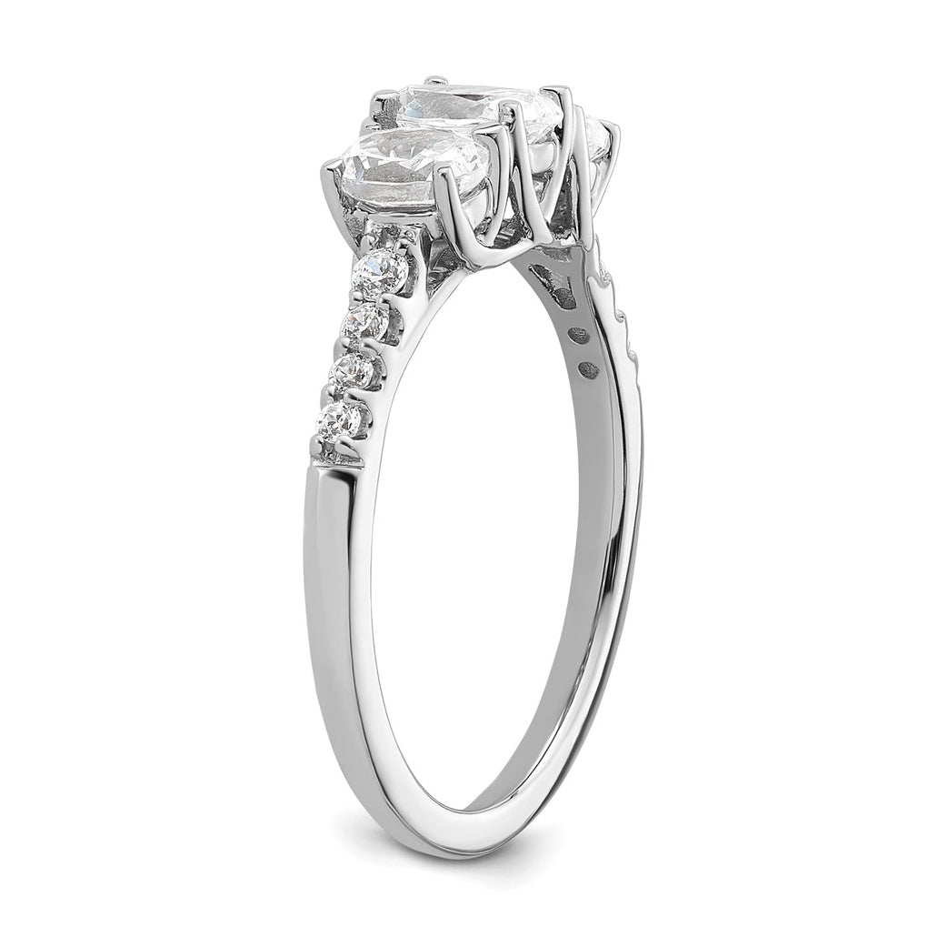 14k White Gold 1 1/8 carat Lab Grown Diamond VS+ F+ Oval Complete Three Stone Engagement Ring