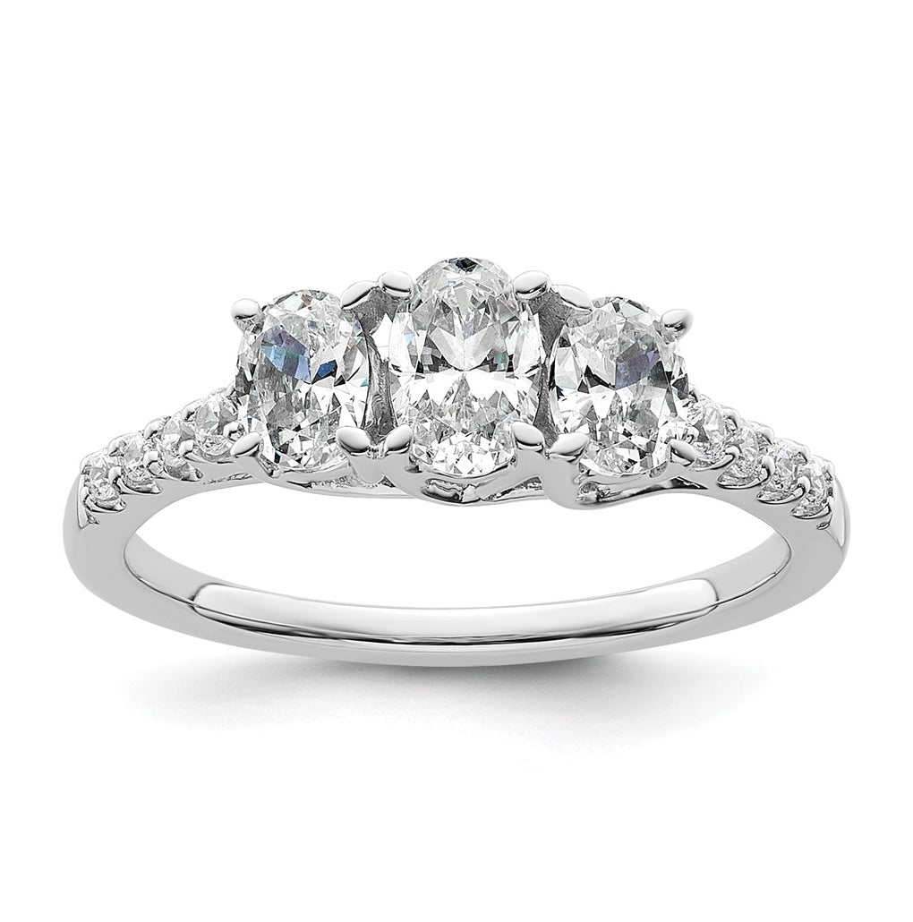 14k White Gold 1 1/8 carat Lab Grown Diamond VS+ F+ Oval Complete Three Stone Engagement Ring