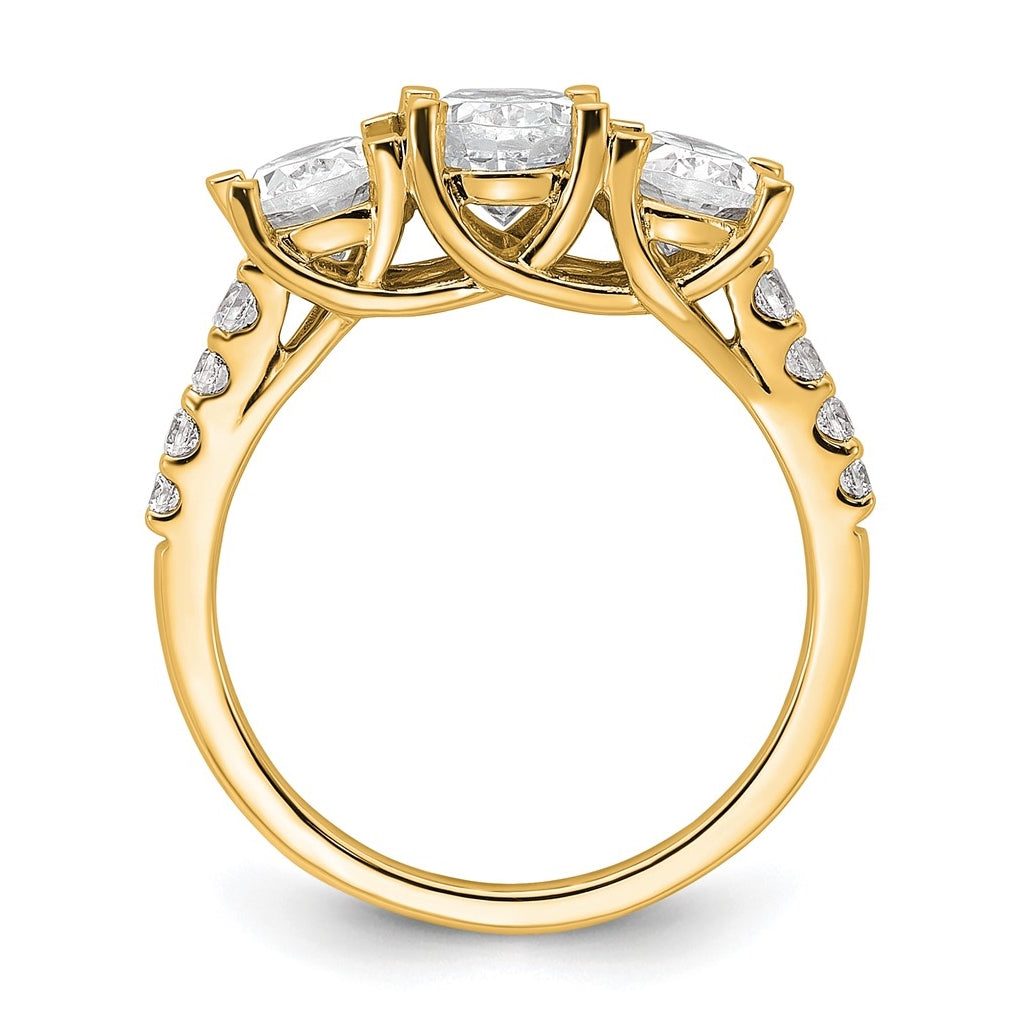 14k Yellow Gold 2 1/5 carat Lab Grown Diamond VS/SI+ G+ Oval Complete Three Stone Engagement Ring