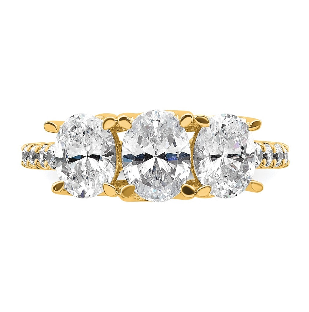 14k Yellow Gold 2 1/5 carat Lab Grown Diamond VS/SI+ G+ Oval Complete Three Stone Engagement Ring