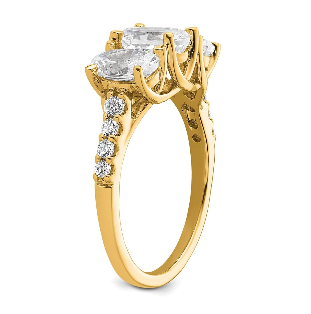 14k Yellow Gold 2 1/5 carat Lab Grown Diamond VS/SI+ G+ Oval Complete Three Stone Engagement Ring