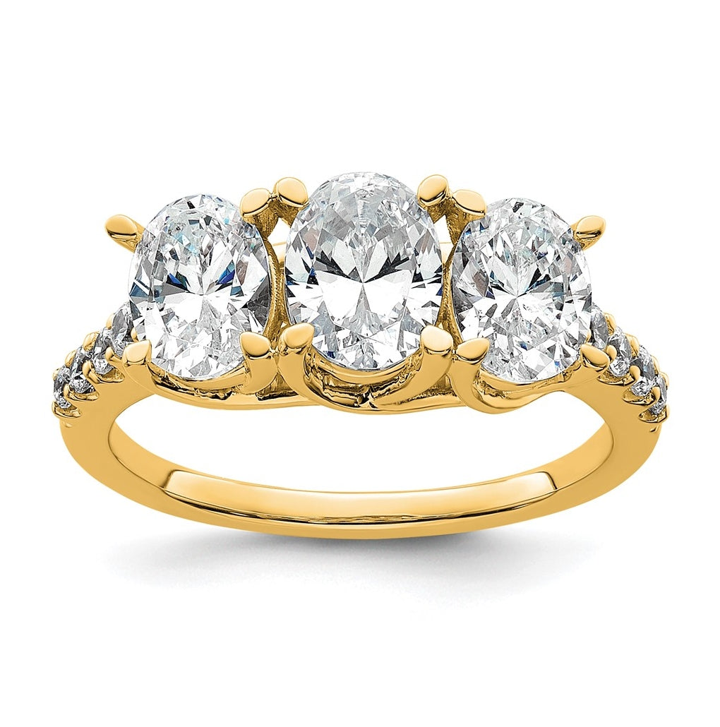 14k Yellow Gold 2 1/5 carat Lab Grown Diamond VS/SI+ G+ Oval Complete Three Stone Engagement Ring
