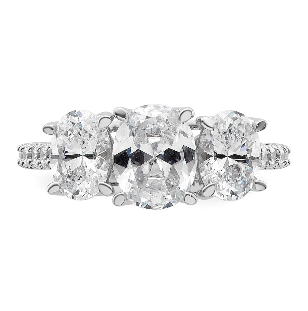 14k White Gold 2 3/4 carat Lab Grown Diamond VS+ F+ Oval Complete Three Stone Engagement Ring