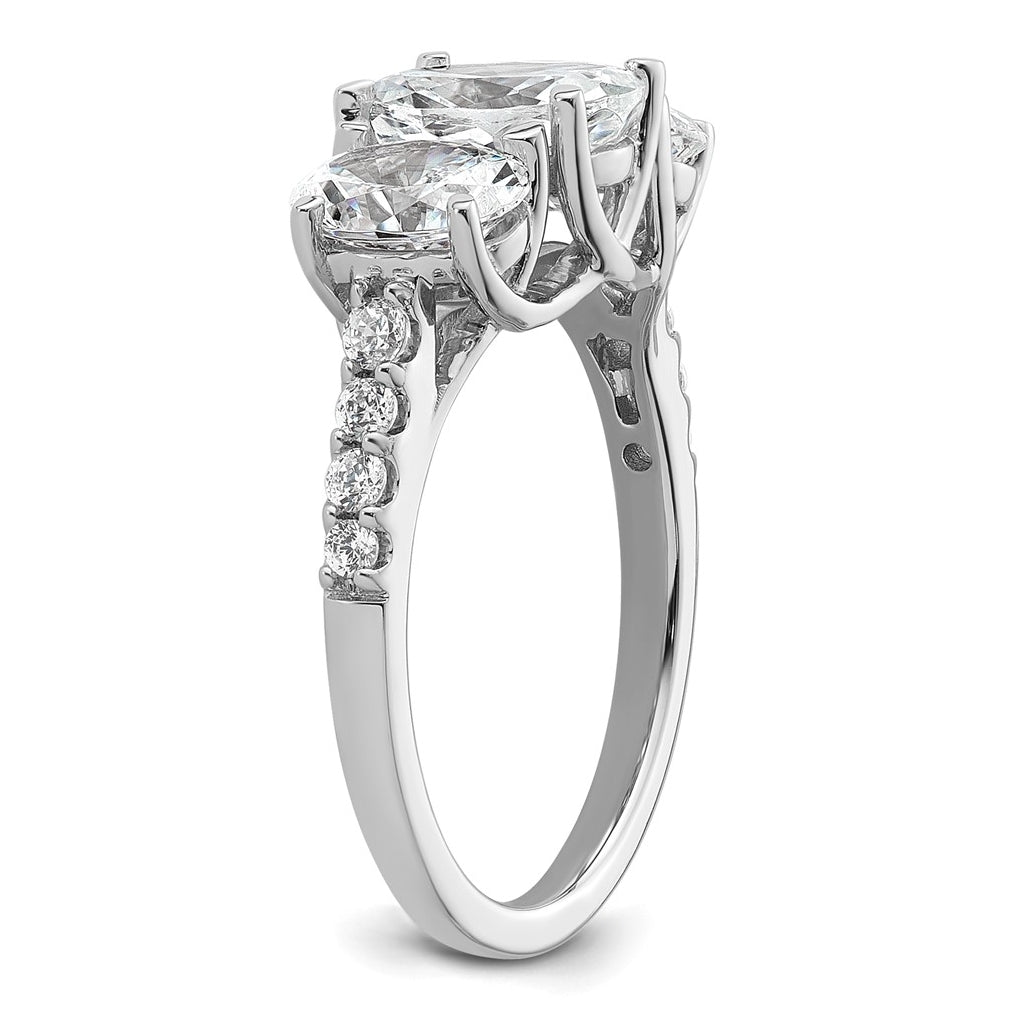14k White Gold 2 3/4 carat Lab Grown Diamond VS+ F+ Oval Complete Three Stone Engagement Ring
