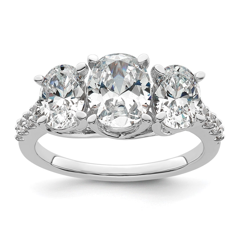 14k White Gold 2 3/4 carat Lab Grown Diamond VS+ F+ Oval Complete Three Stone Engagement Ring