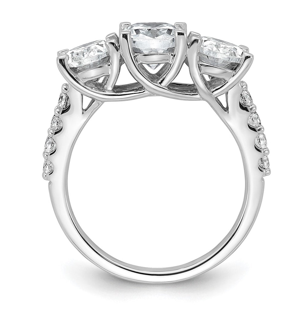 14k White Gold 3 1/4 carat Certified Lab Grown Diamond VS+ F+ Oval Complete Three Stone Engagement Ring