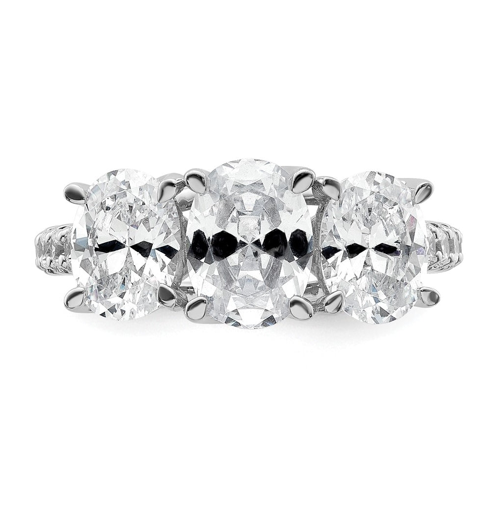 14k White Gold 3 1/4 carat Certified Lab Grown Diamond VS+ F+ Oval Complete Three Stone Engagement Ring