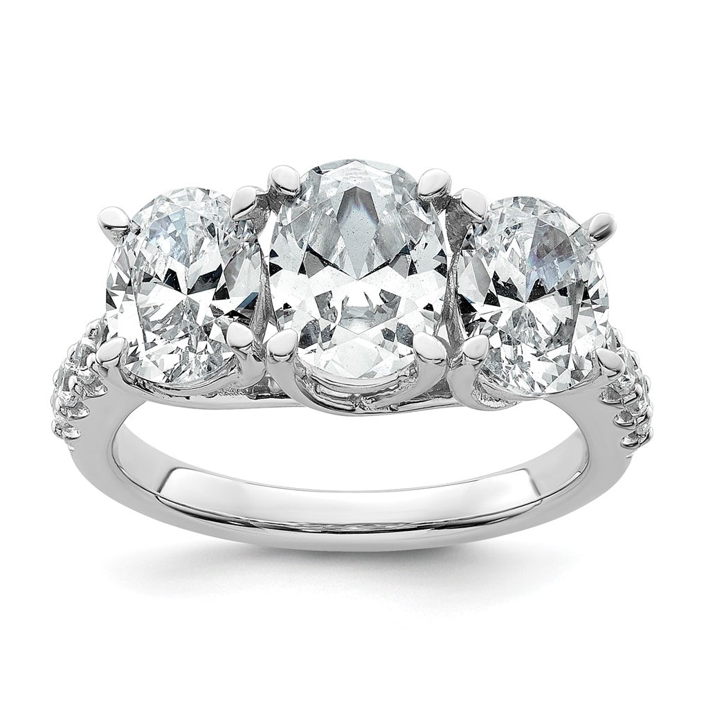 14k White Gold 3 1/4 carat Certified Lab Grown Diamond VS+ F+ Oval Complete Three Stone Engagement Ring