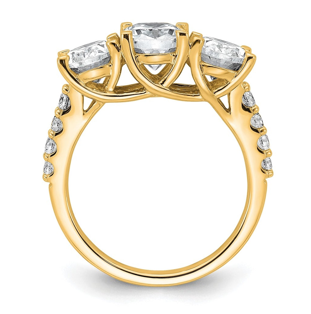 14k Yellow Gold 3 1/4 carat Certified Lab Grown Diamond VS+ F+ Oval Complete Three Stone Engagement Ring