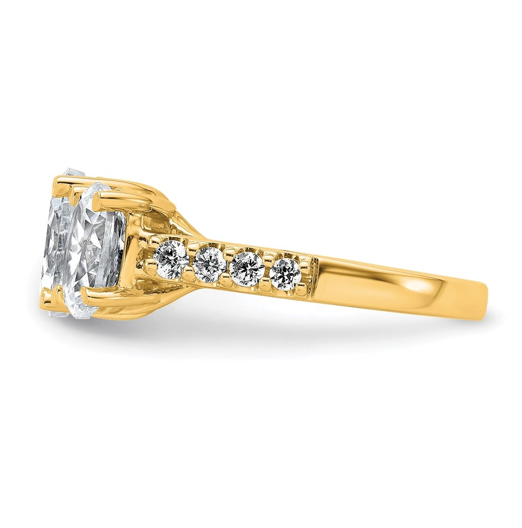 14k Yellow Gold 3 1/4 carat Certified Lab Grown Diamond VS+ F+ Oval Complete Three Stone Engagement Ring