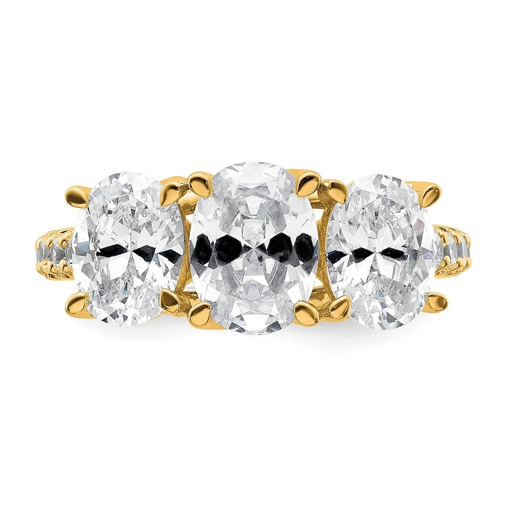 14k Yellow Gold 3 1/4 carat Certified Lab Grown Diamond VS+ F+ Oval Complete Three Stone Engagement Ring